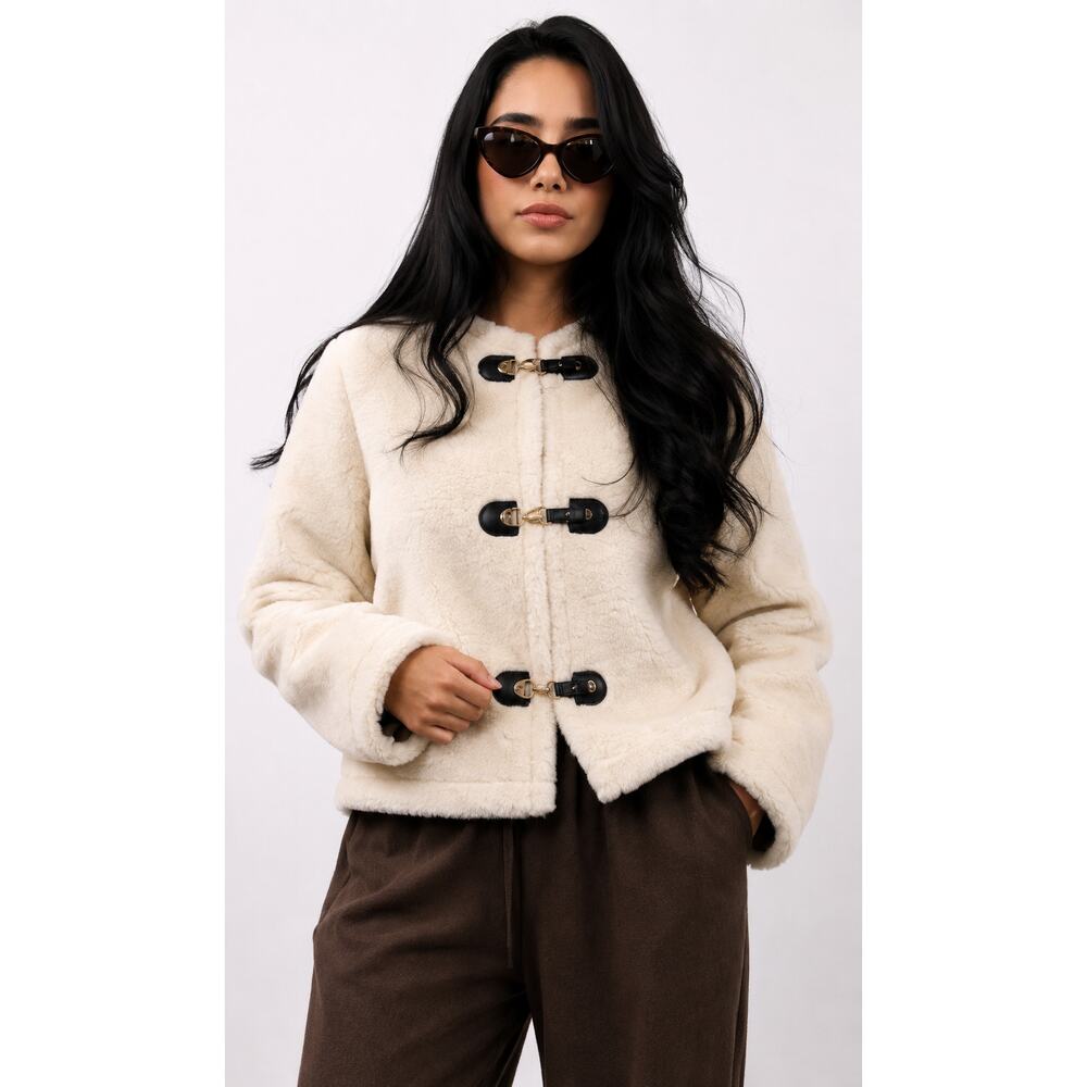 Zara Double Faced Toggle Faux Fur Jacket Cream Womens Size Large New - Picture 5 of 11